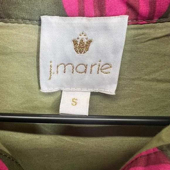 J. Marie Dress Womens Small Pink Olive Green Leaf Print Ruffle Mini Belted EUC - Picture 2 of 9